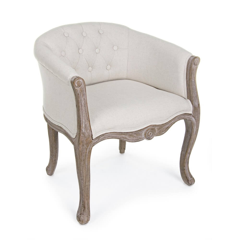 Set di 2 Poltrone Stile Barocco in Legno e Tessuto Naturale - MAXWELL