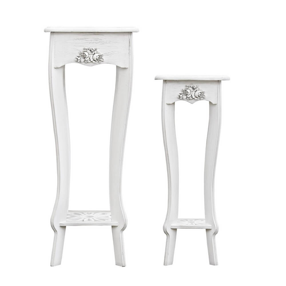 Set di 2 Porta Lampada in MDF Bianco Decapato Stile Classico - BLAINE