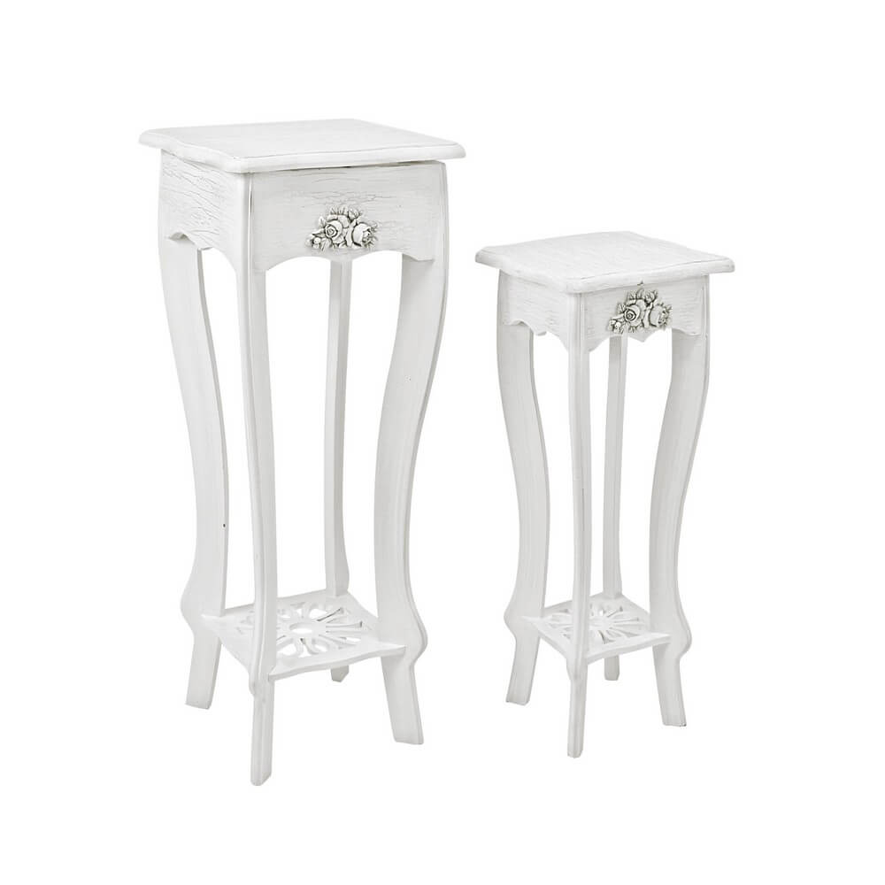 Set di 2 Porta Lampada in MDF Bianco Decapato Stile Classico - BLAINE