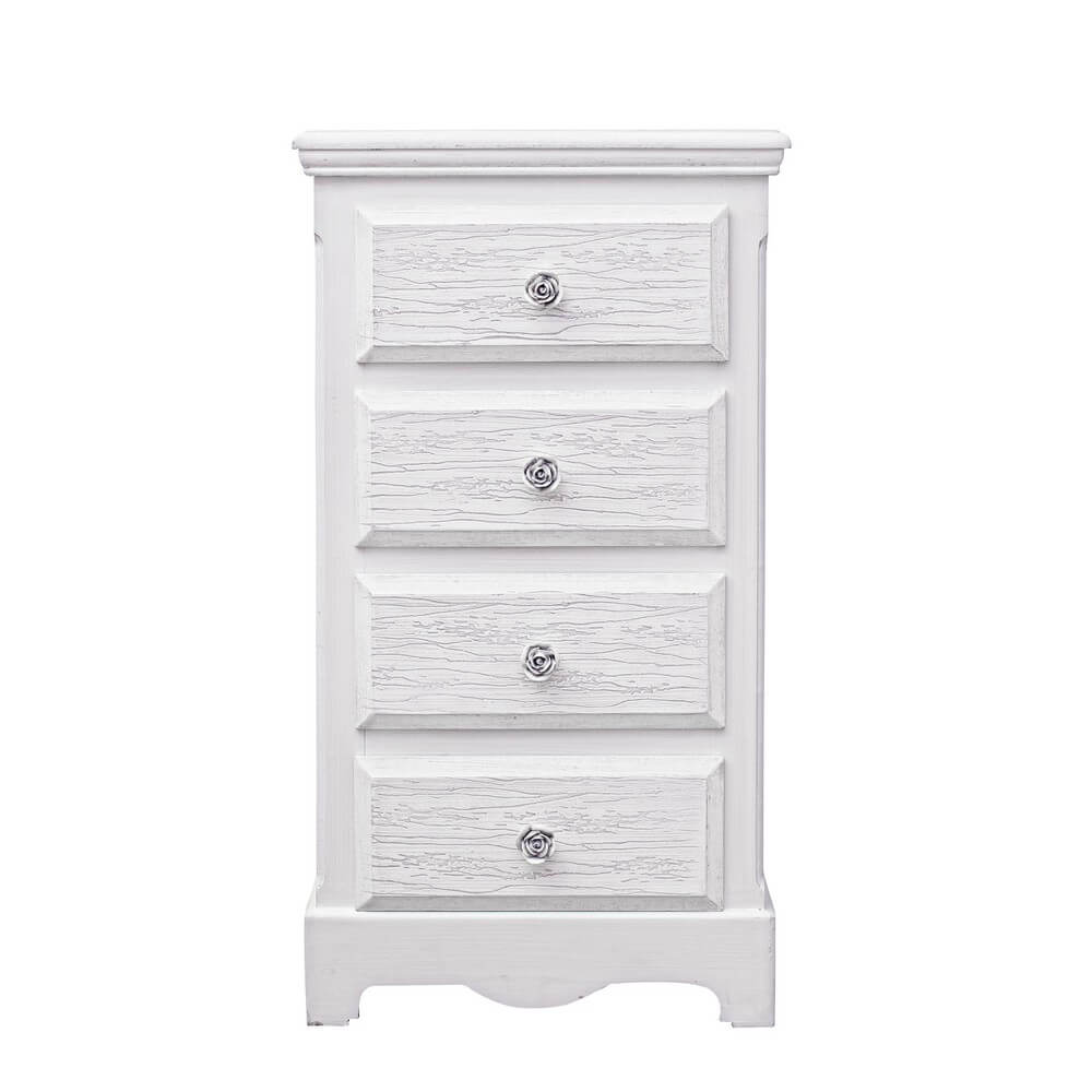 Cassettiera 4 Cassetti in Legno Bianco Stile Provenzale - BLAINE