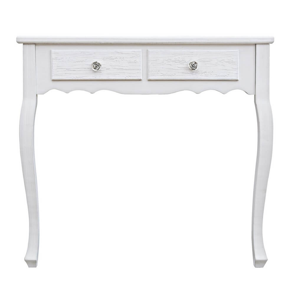 Consolle in MDF Bianco Opaco con 2 Cassetti Stile Shabby - BLAINE