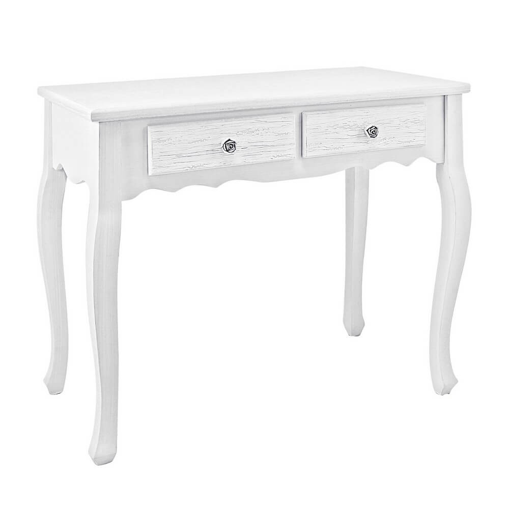 Consolle in MDF Bianco Opaco con 2 Cassetti Stile Shabby - BLAINE