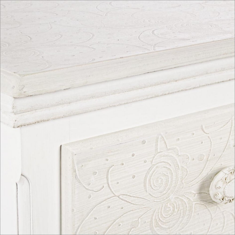 Comodino Cassettiera 3 Cassetti in MDF Bianco Shabby Chic Floreale - CLARA