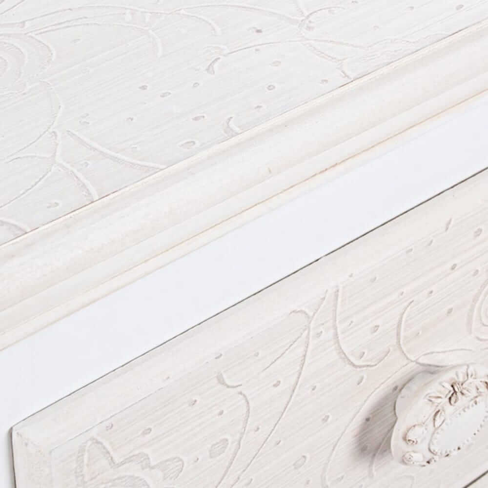 Cassettiera 4 Cassetti in MDF Bianco con Decori Floreali - ALBINE