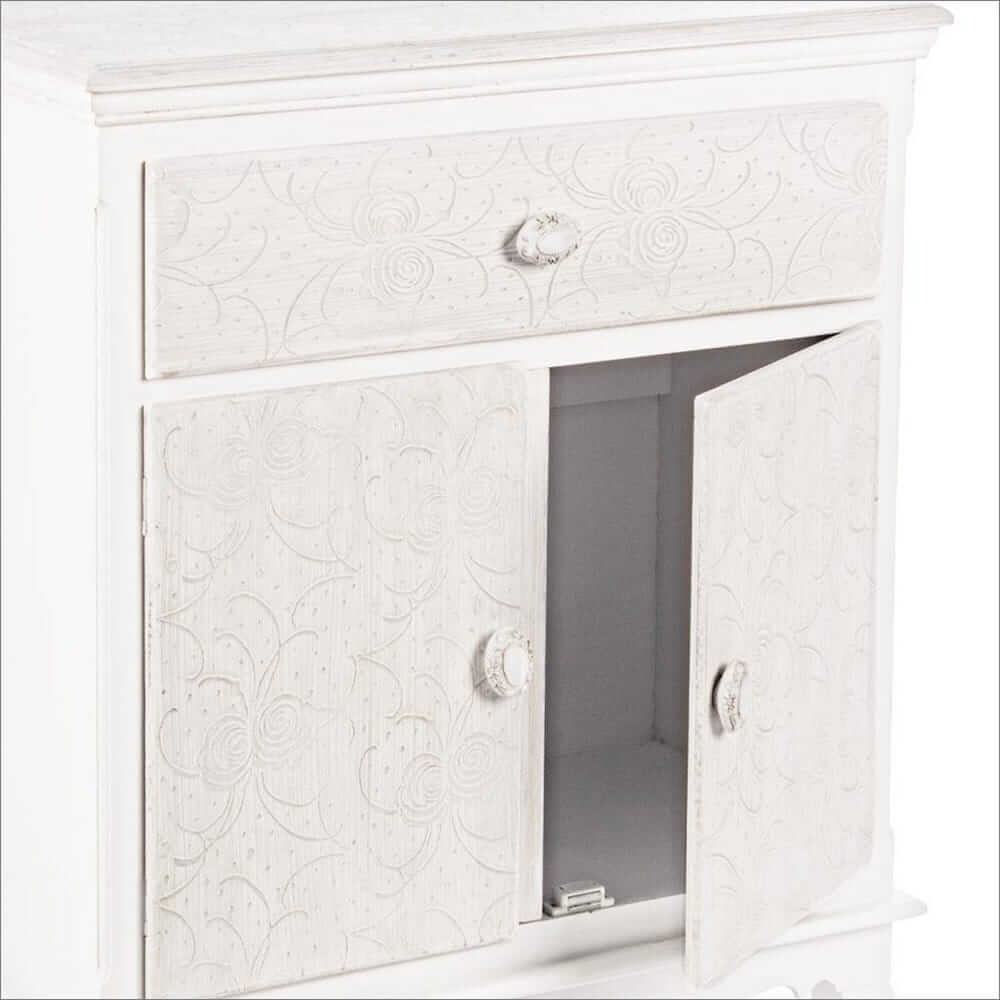 Mobiletto 2 Ante e 1 Cassetto in Legno con Intagli Floreali - ALBINE