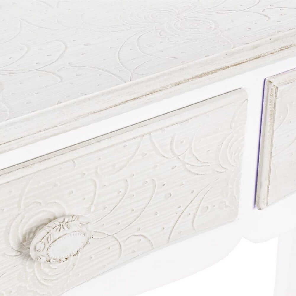 Consolle in MDF Bianca 2 Cassetti con Decori Floreali Shabby Chic - ALBINE