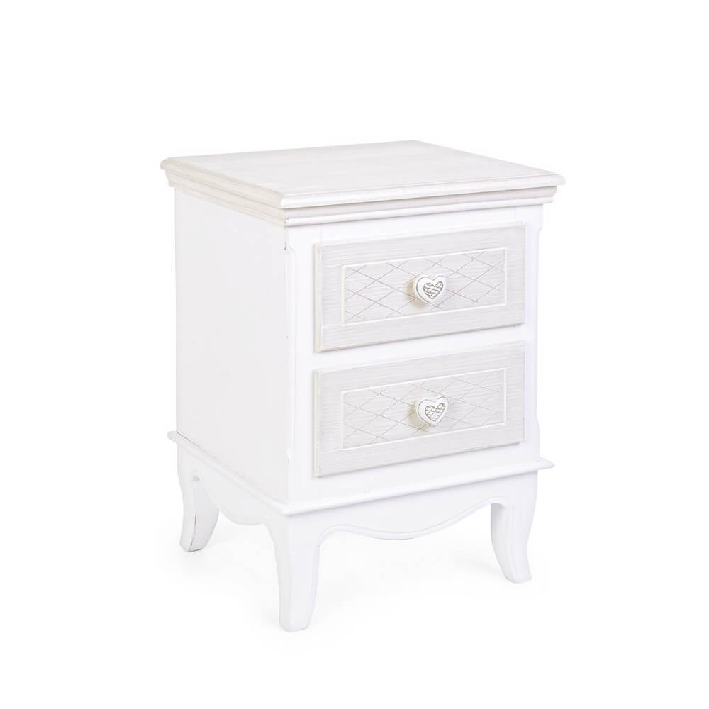 Comodino in MDF bianco con 2 Cassetti stile romantico - CAROLINE
