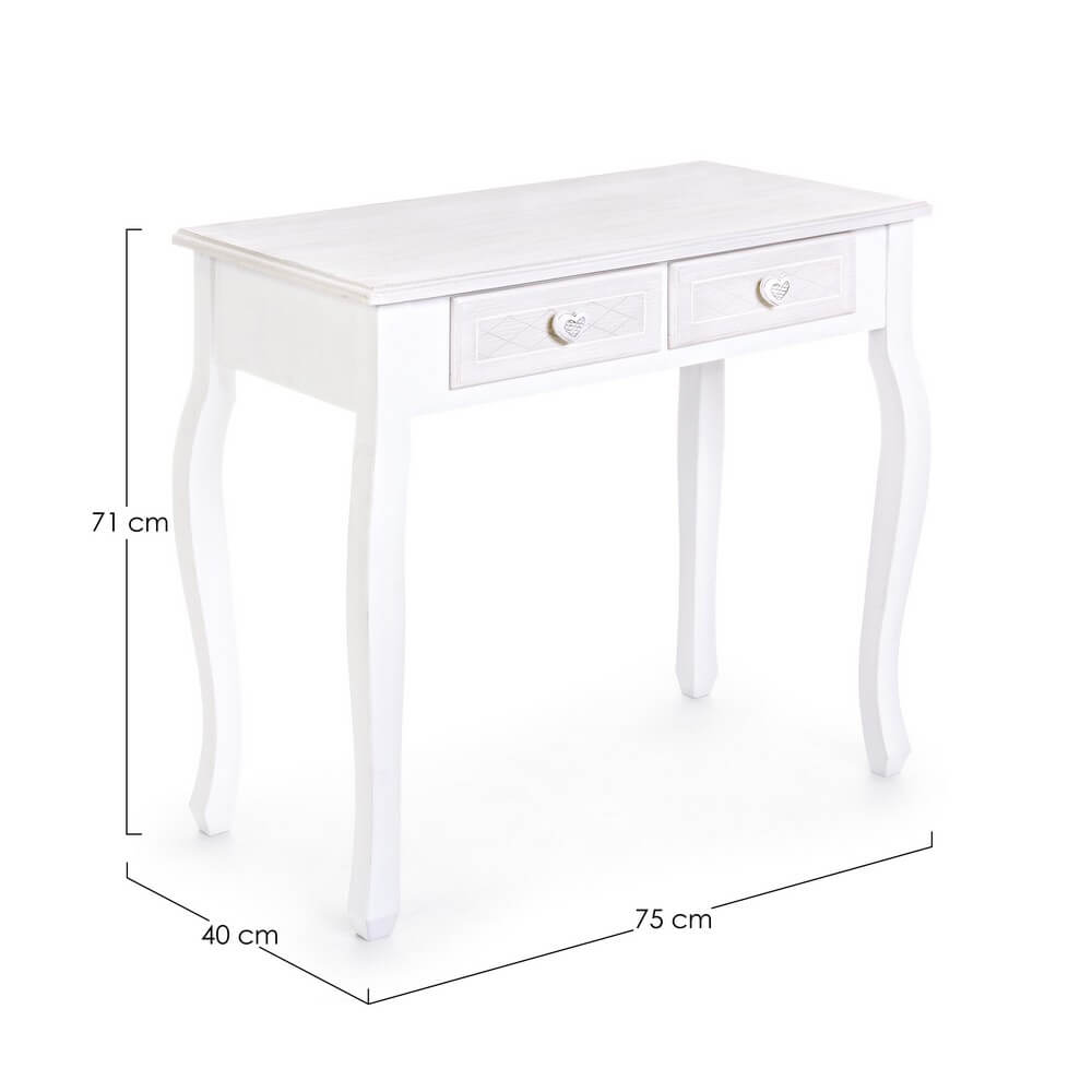 Consolle in legno bianco shabby chic con 2 cassetti - CAROLINE