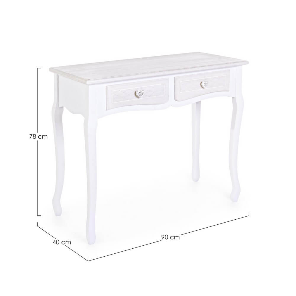 Consolle in MDF Bianco 2 Cassetti Stile Romantico Gambe Curve - CAROLINE