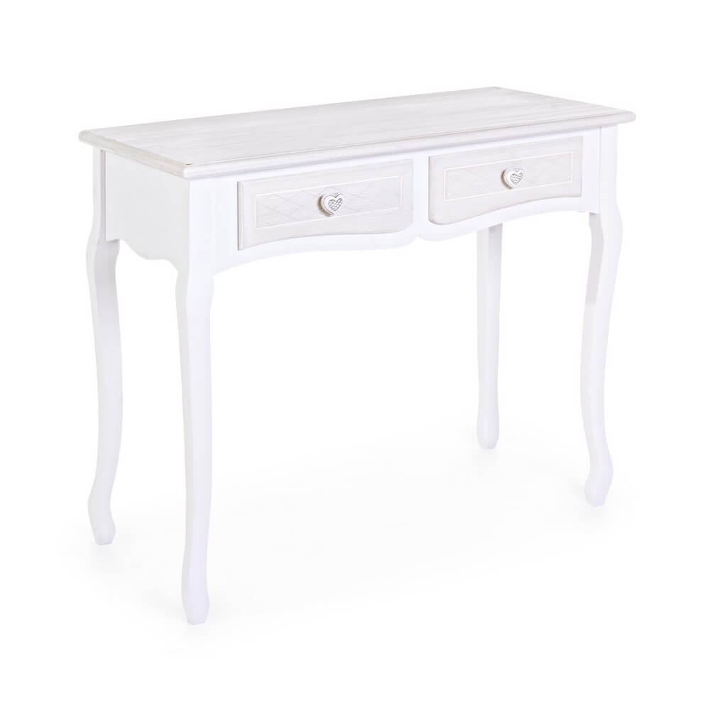 Consolle in MDF Bianco 2 Cassetti Stile Romantico Gambe Curve - CAROLINE