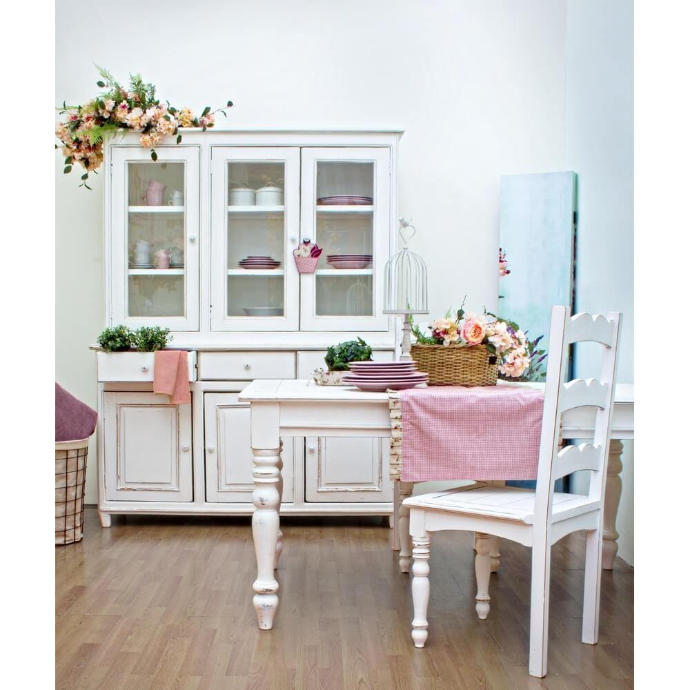Tavolo allungabile in legno mango bianco anticato gambe tornite - CORINNE