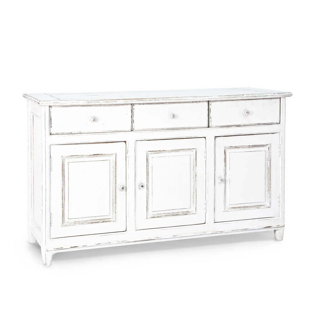 Credenza in Legno Massello Bianco Anticato 3 Ante e 3 Cassetti - CORINNE