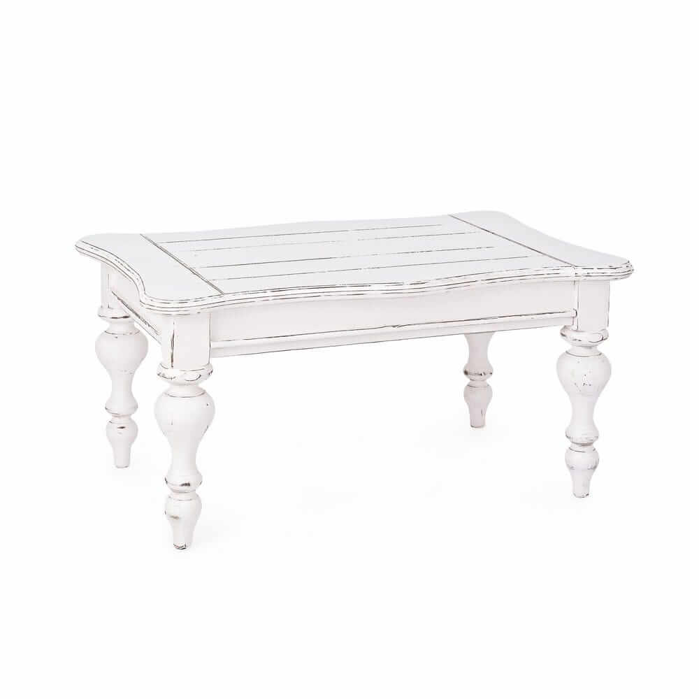 Tavolino da salotto in legno mango massello bianco anticato - MAEVE