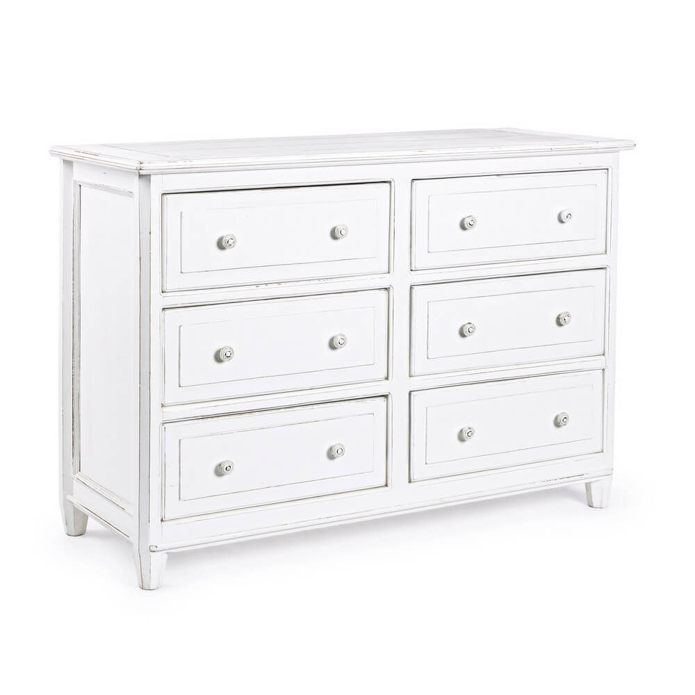 Cassettiera in Legno Mango Massello con 6 Cassetti Stile Shabby - CORINNE
