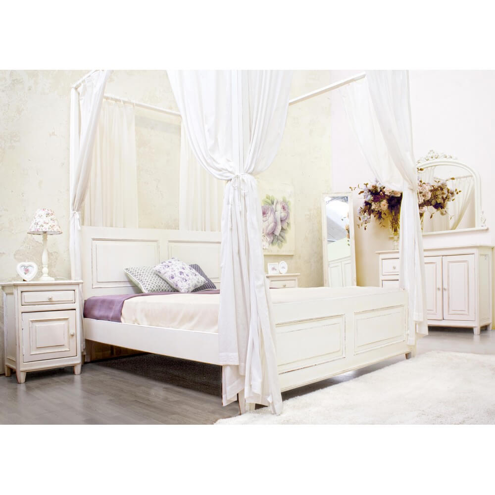 Comodino in Legno Mango con 1 Anta e 1 Cassetto Stile Shabby - CORINNE