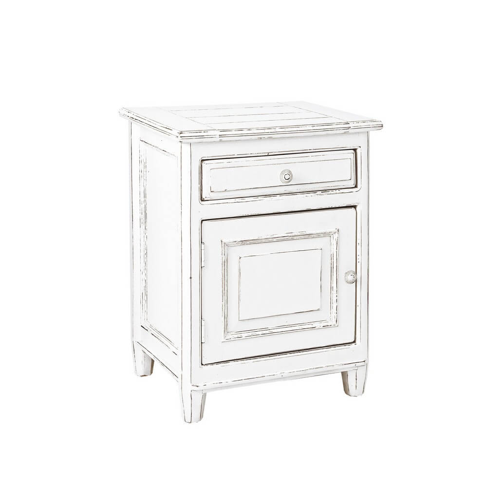 Comodino in Legno Mango con 1 Anta e 1 Cassetto Stile Shabby - CORINNE