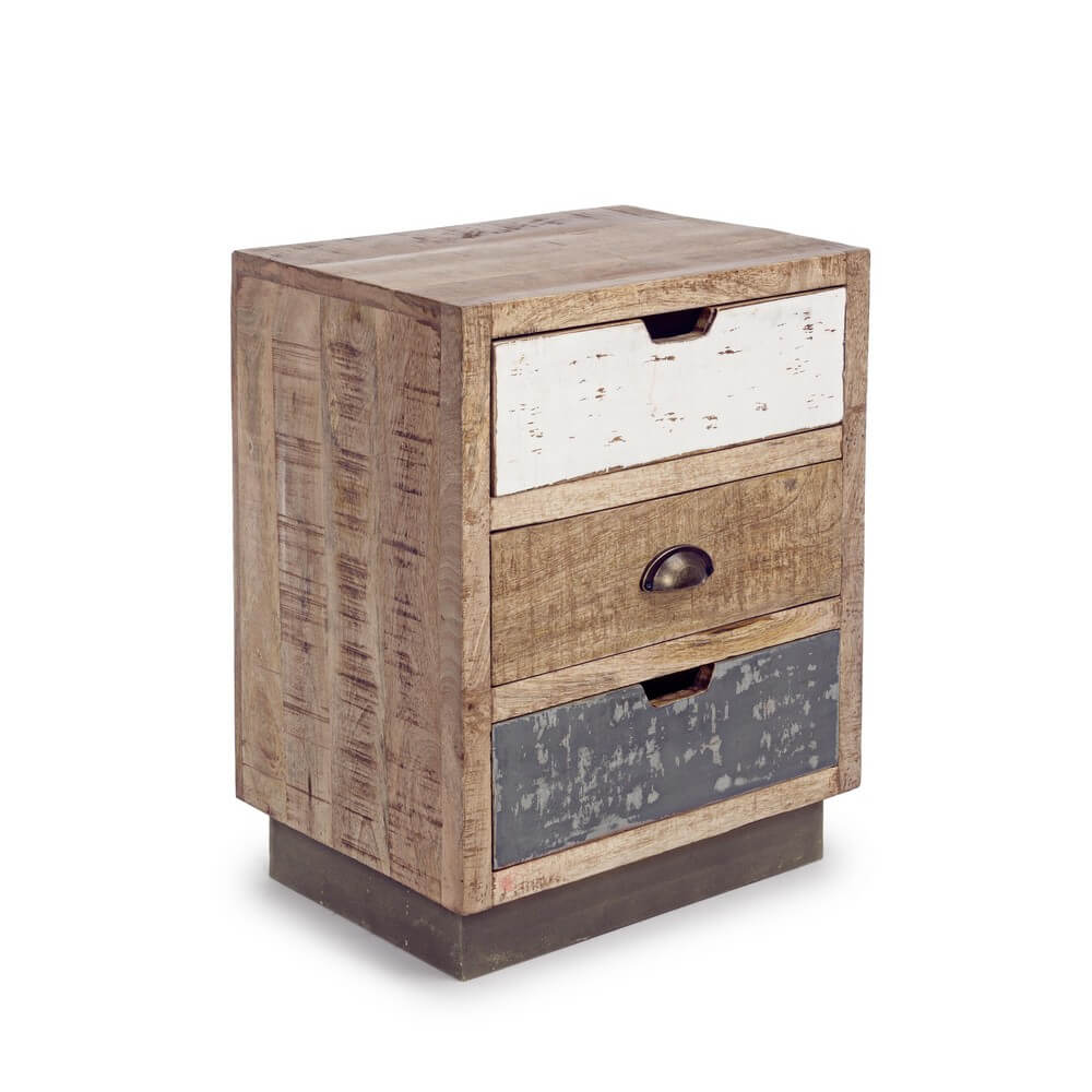 Comodino 3 Cassetti in Legno di Mango Stile Vintage - THEODORE