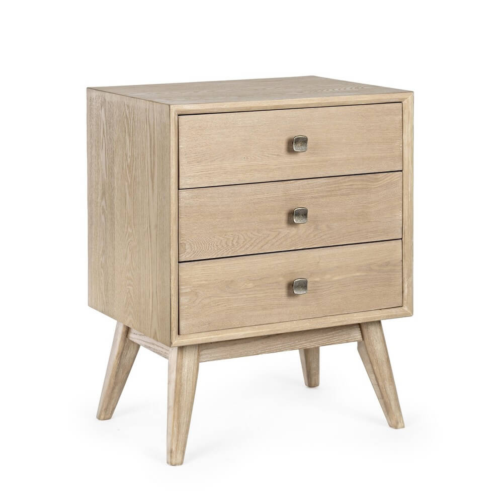 Comodino con 3 Cassetti in Legno Stile Nordico Scandinavo - ALEXANDRA