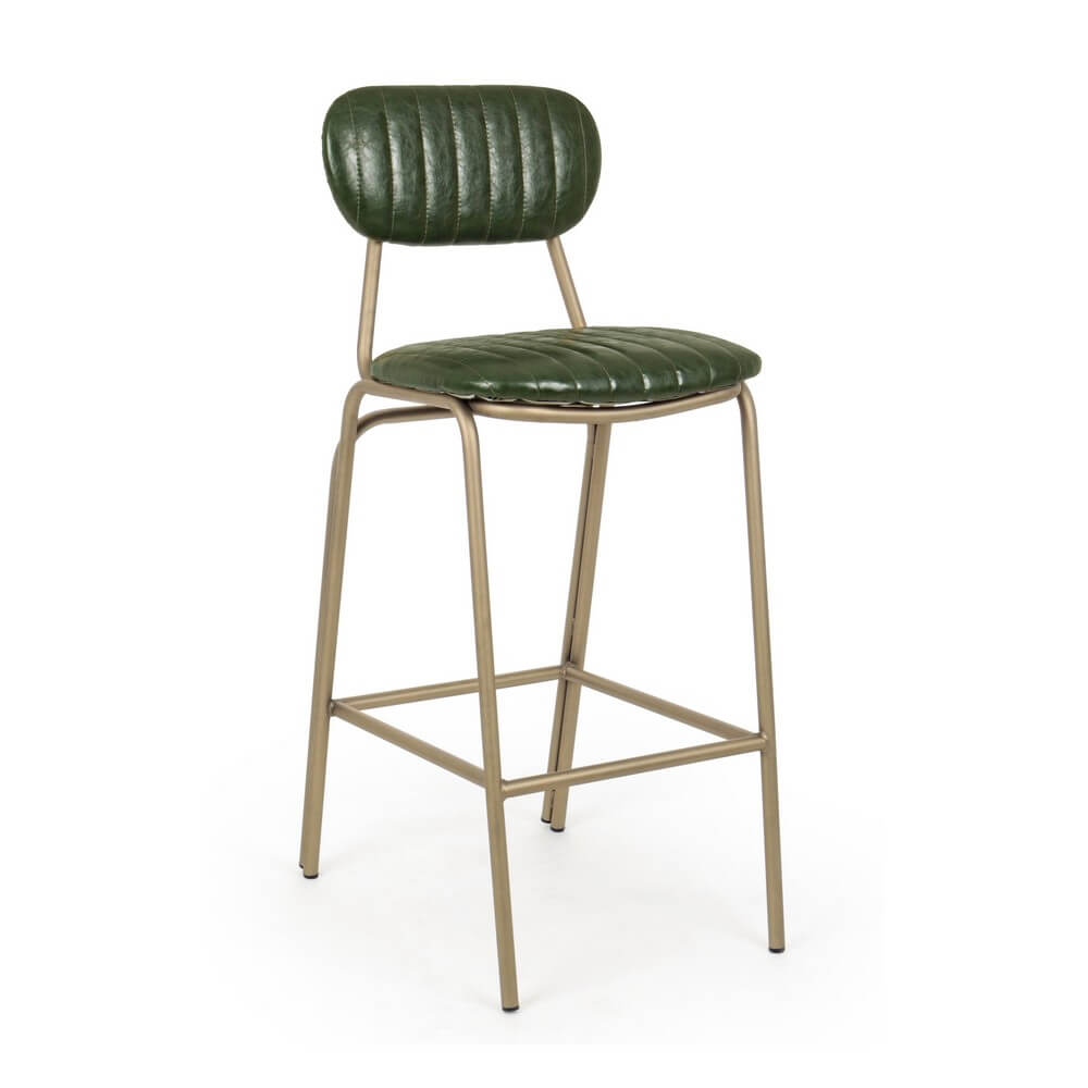 Sgabello da Bar Imbottito in Similpelle Verde con Struttura in Acciaio - BARNABY