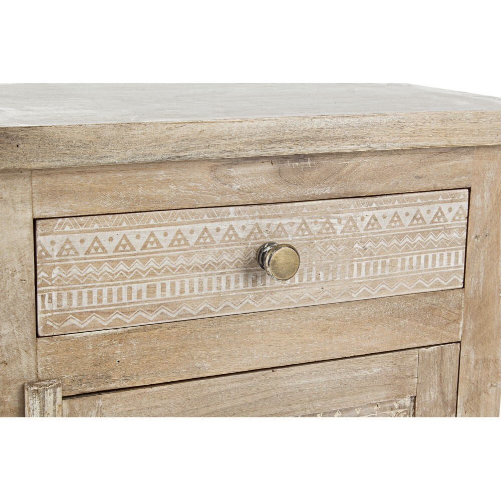 Comodino in Legno di Mango con 1 Anta e 1 Cassetto Intagliato - ASHLEY