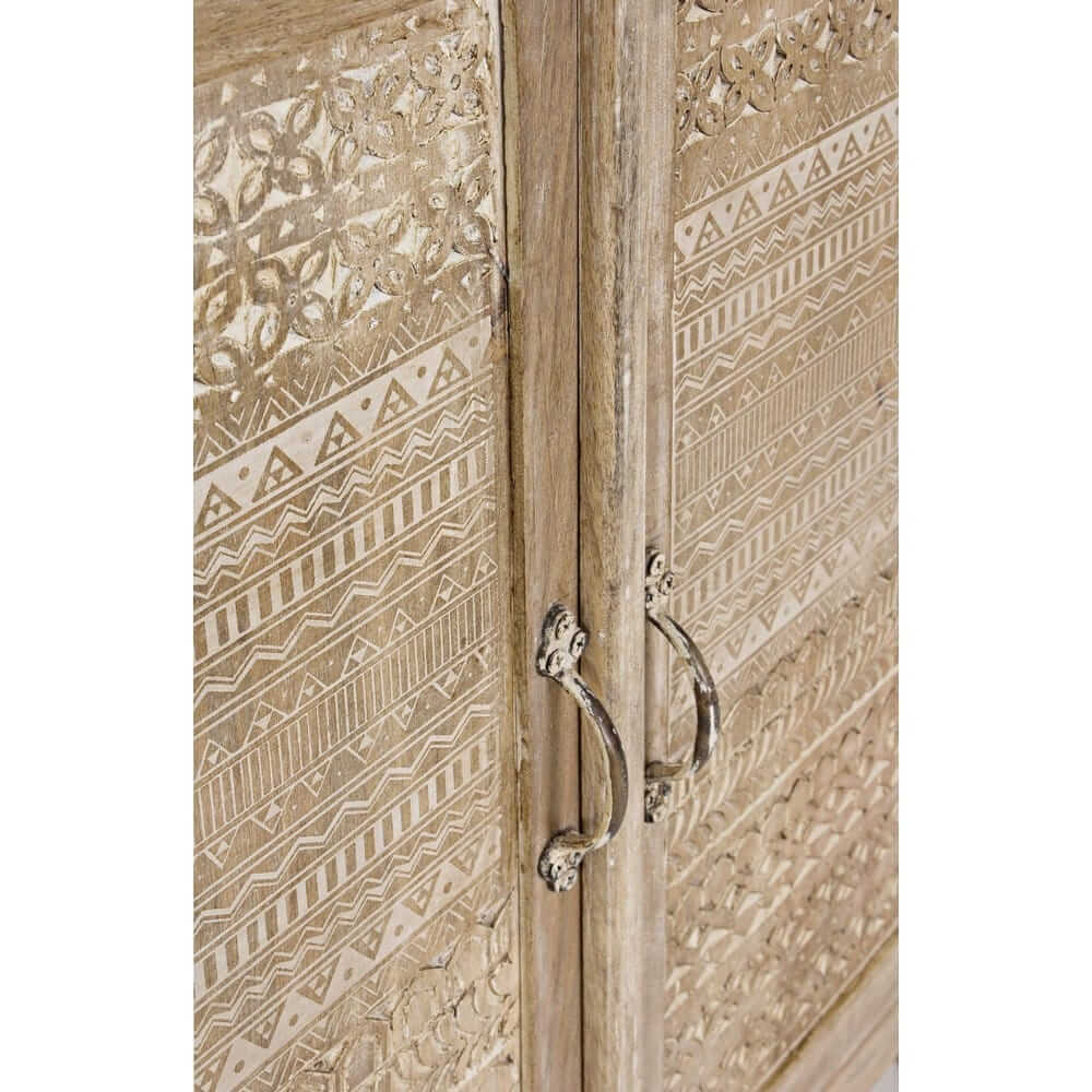 Credenza in Legno di Mango con 4 Ante e 6 Cassetti Intagliati - LENA