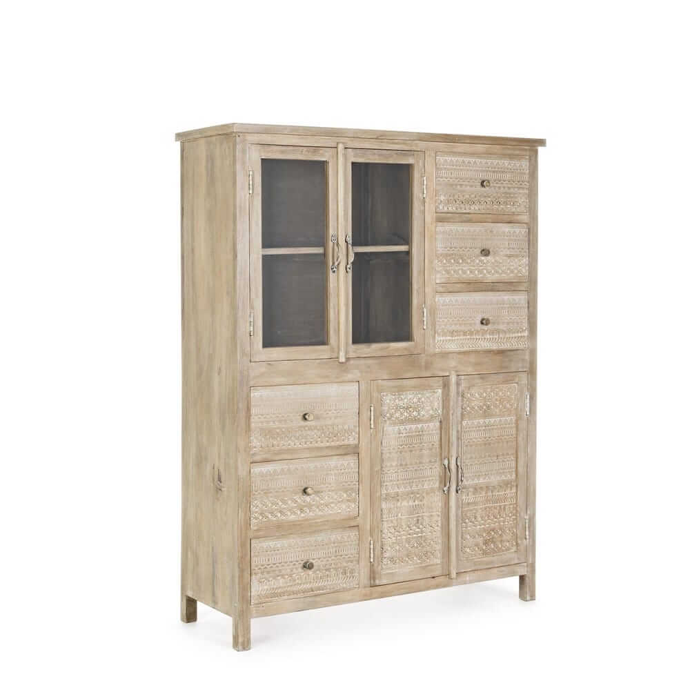 Credenza in Legno di Mango con 4 Ante e 6 Cassetti Intagliati - LENA