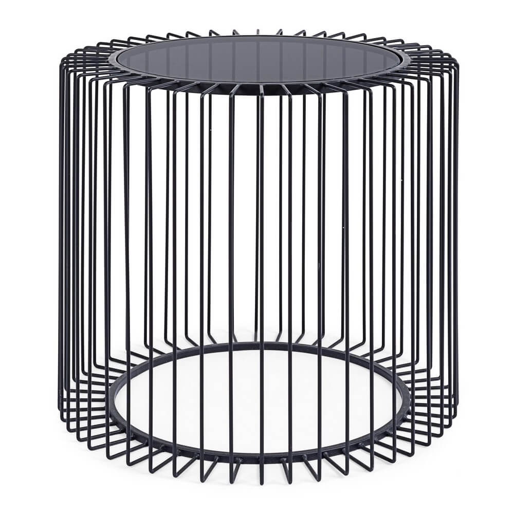 Tavolino rotondo in acciaio e vetro temperato stile industriale - TRANQUIL