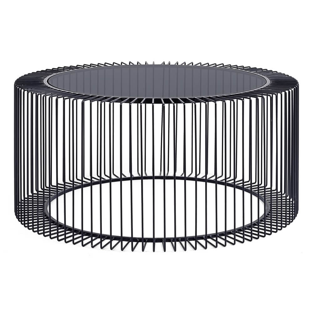 Tavolino rotondo in acciaio e vetro temperato design wire - TRANQUIL
