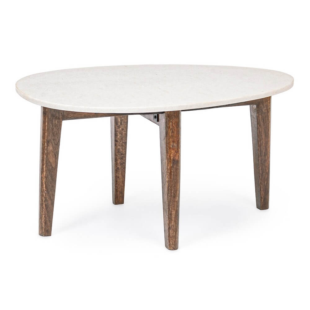 Tavolino da salotto ovale con piano in marmo e gambe in legno - JAXON