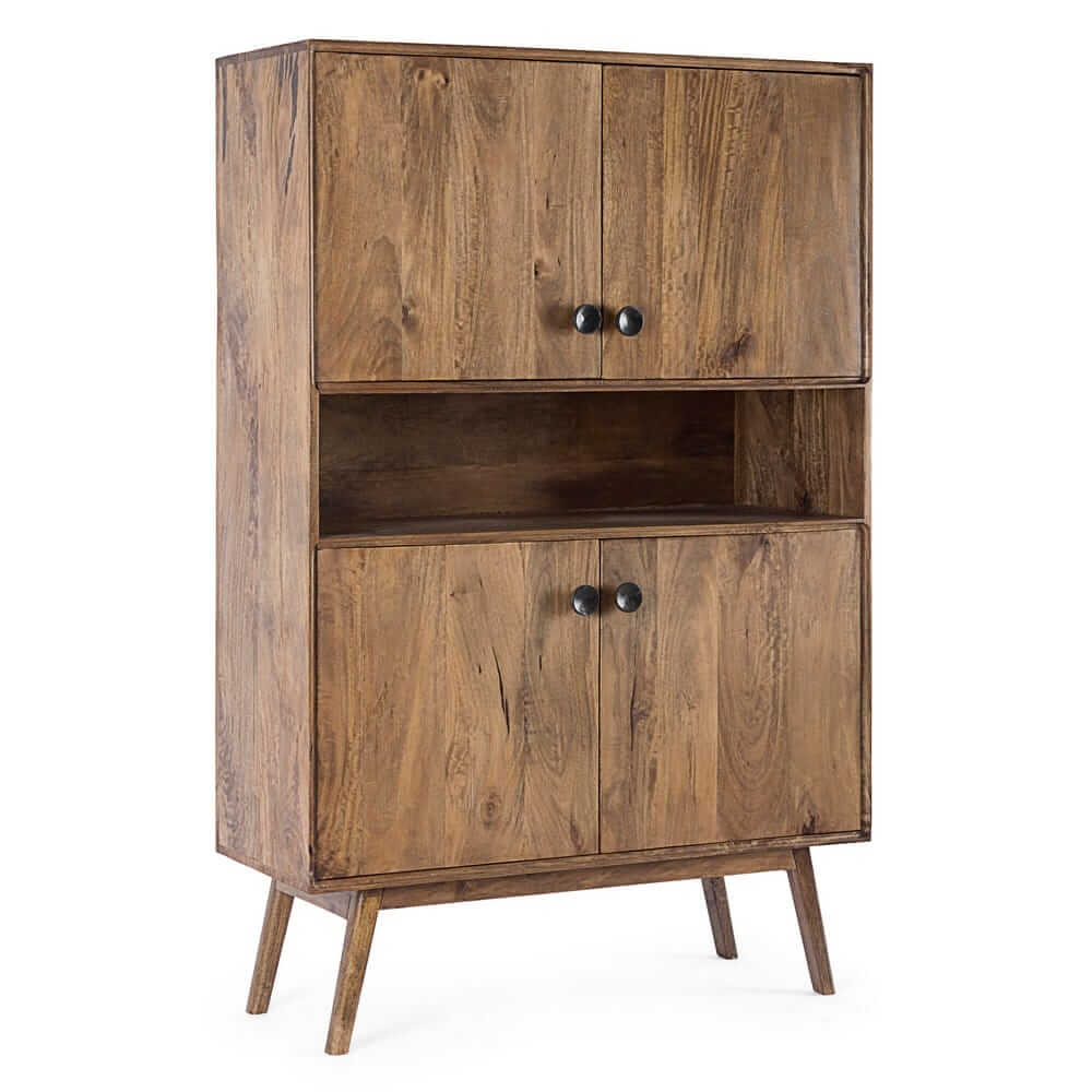 Credenza Alta in Legno di Mango 4 Ante con Vano Aperto - EVANDER