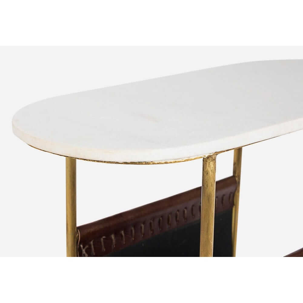 Tavolino con Piano in Marmo e Portariviste in Pelle - LAWSON