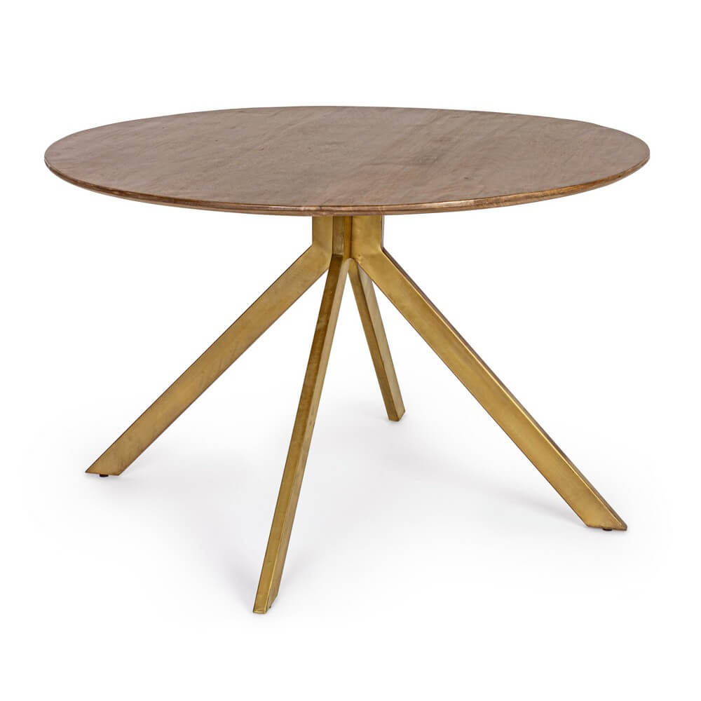 Tavolo rotondo in legno di mango con gambe in acciaio ottone - WESLEY