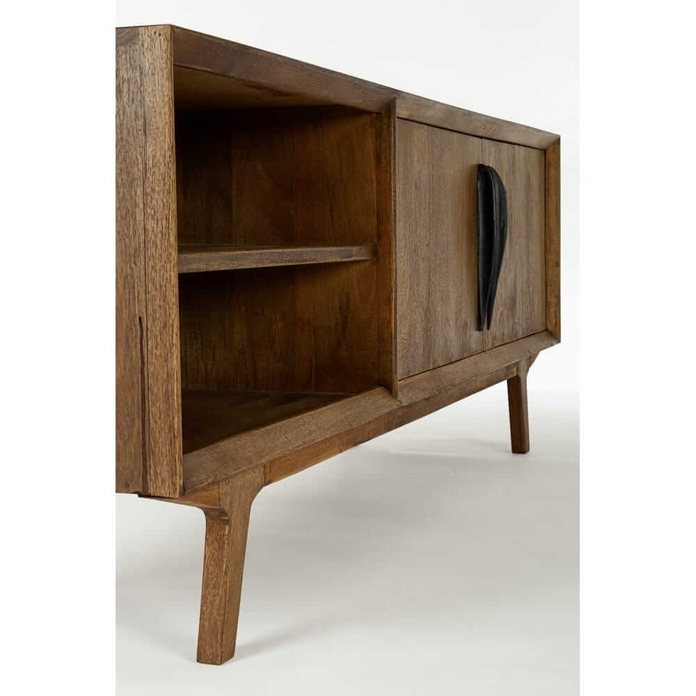 Mobile porta TV in legno di mango con 2 ante e ripiani aperti - LAWSON