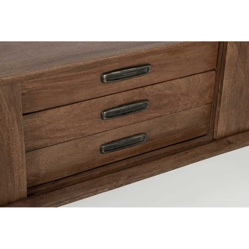 Mobile porta TV in legno di mango 2 ante e 3 cassetti stile vintage - LAWSON