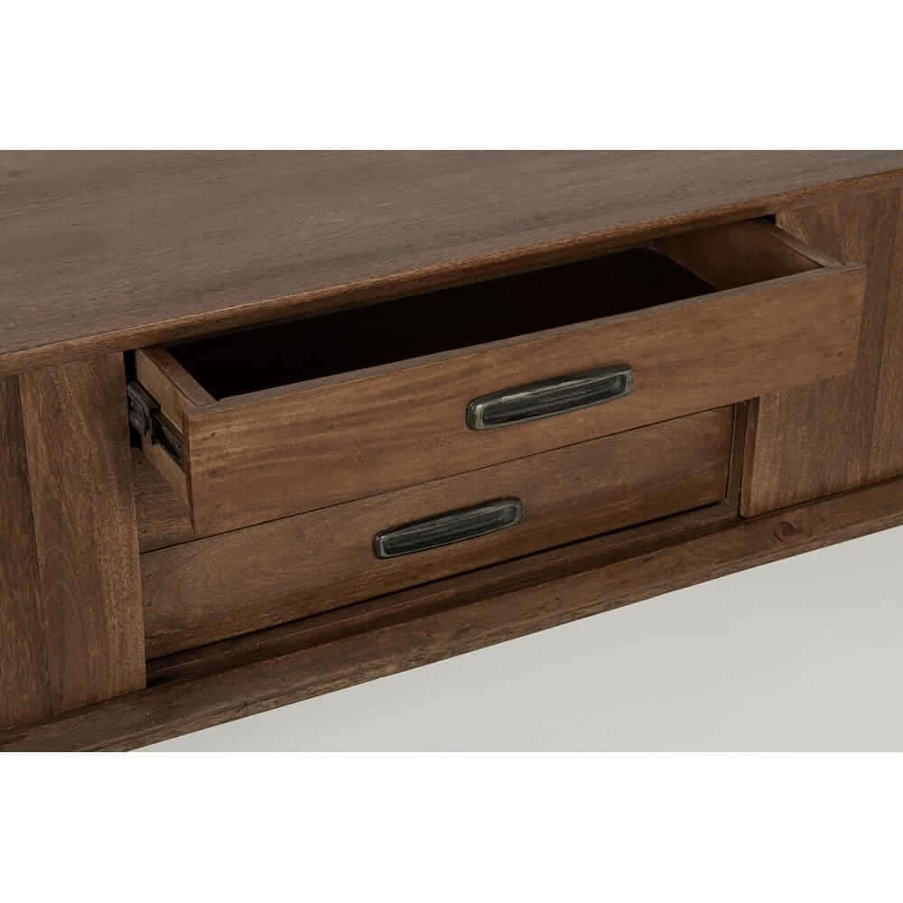 Mobile porta TV in legno di mango 2 ante e 3 cassetti stile vintage - LAWSON