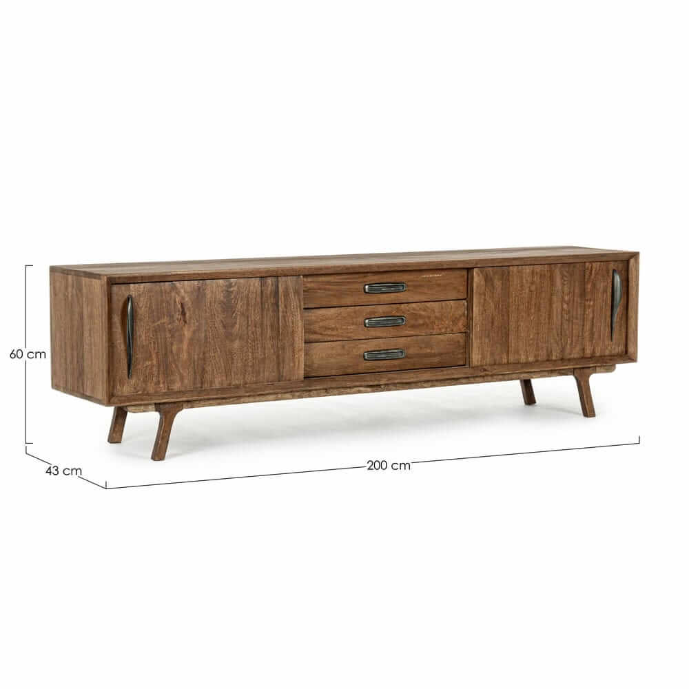 Mobile porta TV in legno di mango 2 ante e 3 cassetti stile vintage - LAWSON
