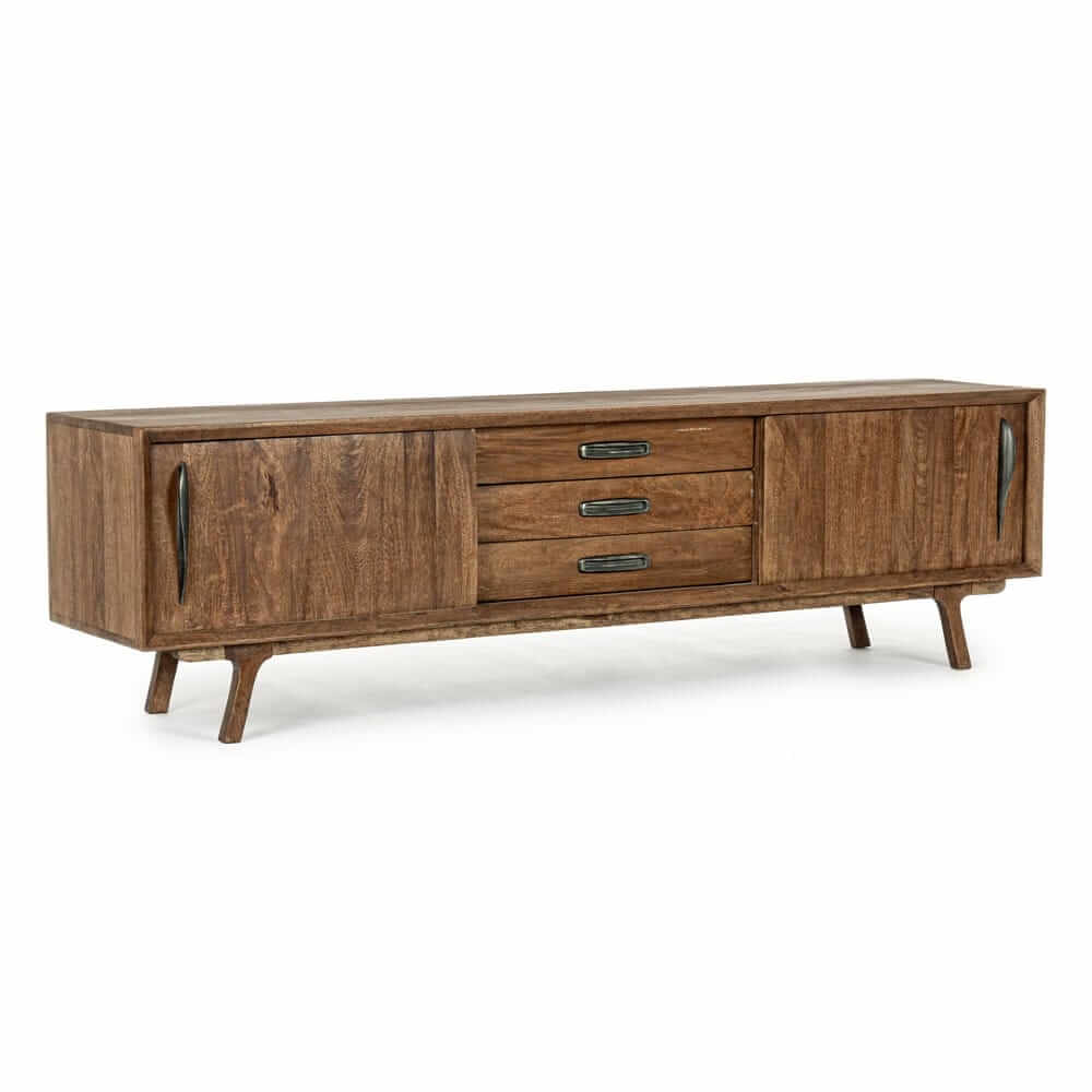 Mobile porta TV in legno di mango 2 ante e 3 cassetti stile vintage - LAWSON