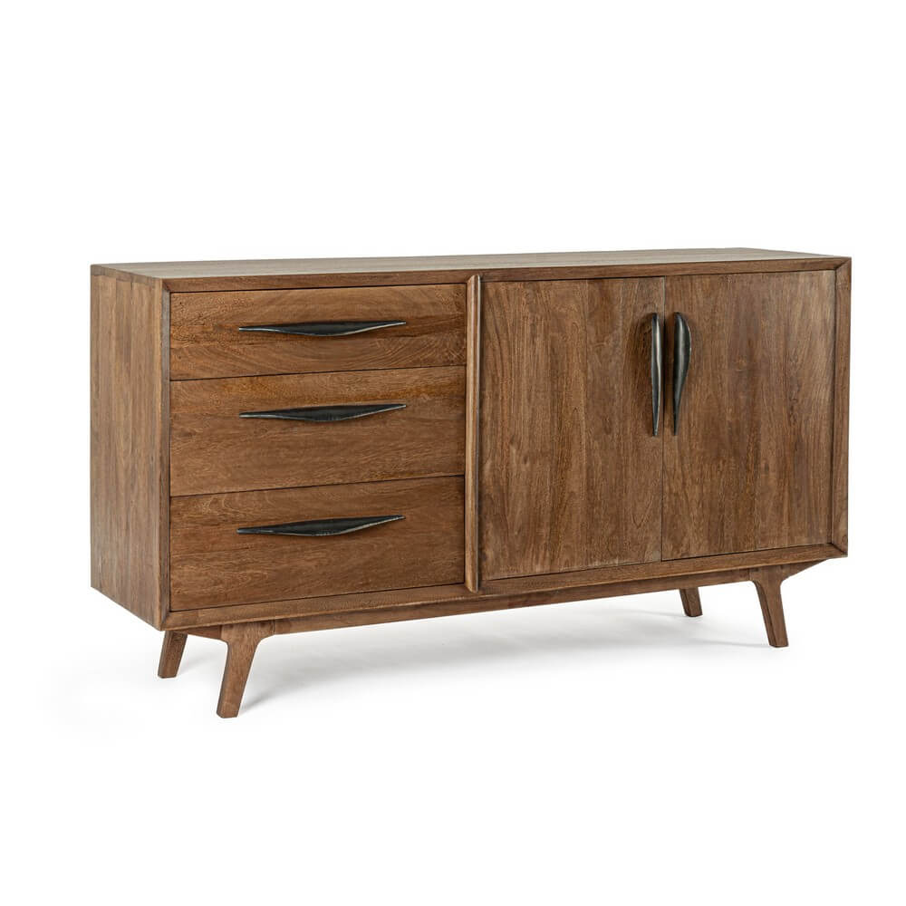 Credenza in Legno di Mango con 2 Ante e 3 Cassetti Stile Vintage - WESLEY