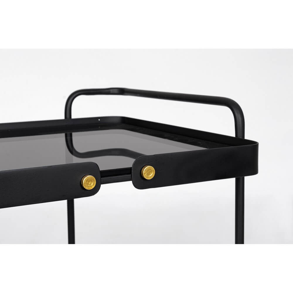 Carrello Bar in Acciaio Nero con Ripiani in Vetro e Ruote - DAMON