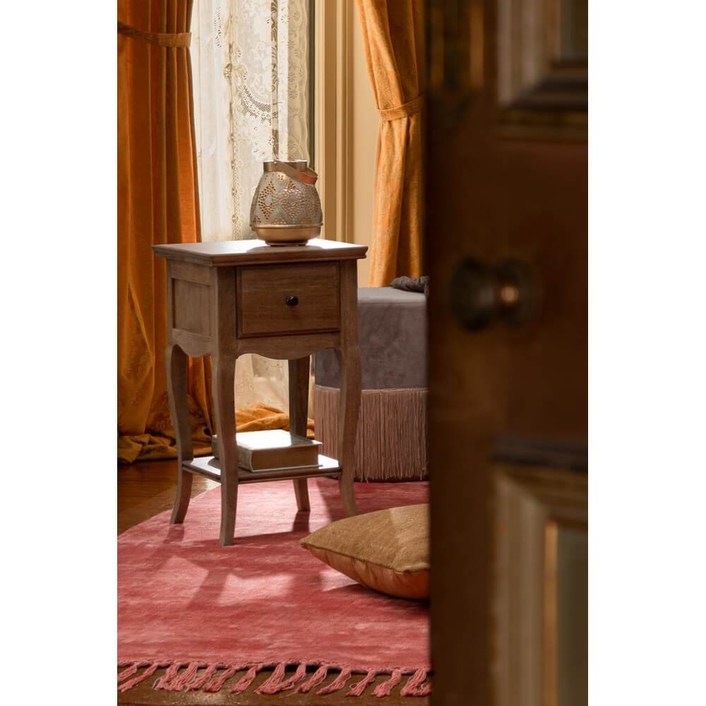 Comodino in Legno di Mango con 1 Cassetto Stile Shabby - DOMINIQUE