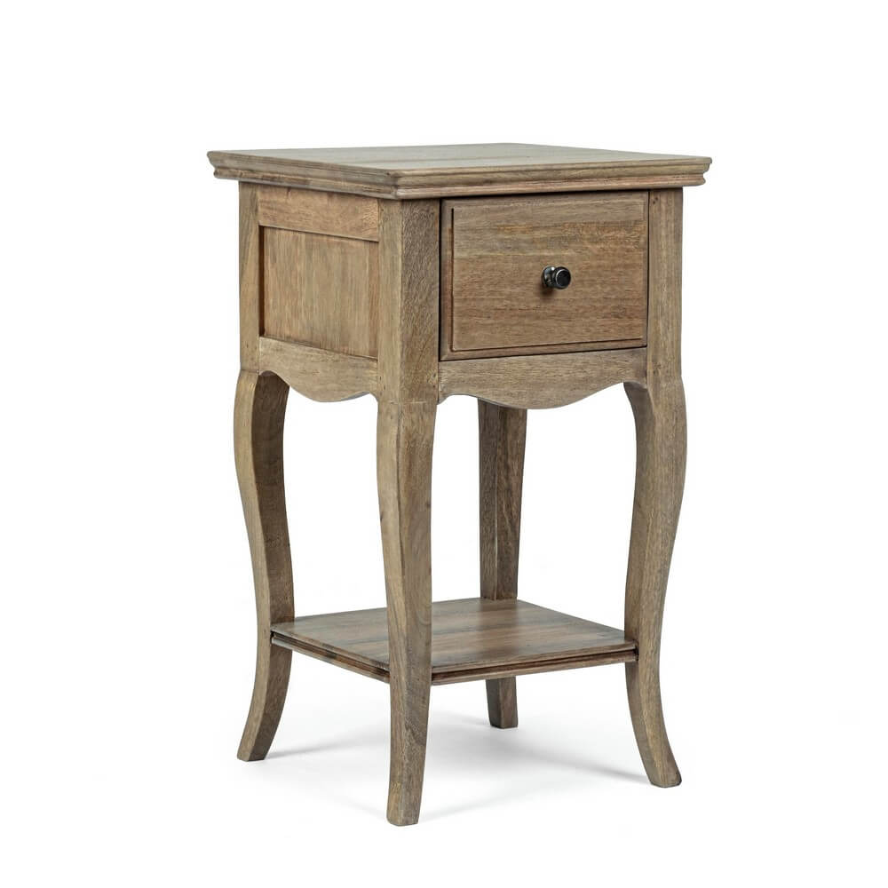 Comodino in Legno di Mango con 1 Cassetto Stile Shabby - DOMINIQUE