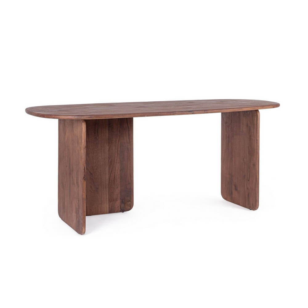 Scrivania in legno di acacia massello con piano ovale - NAYANA