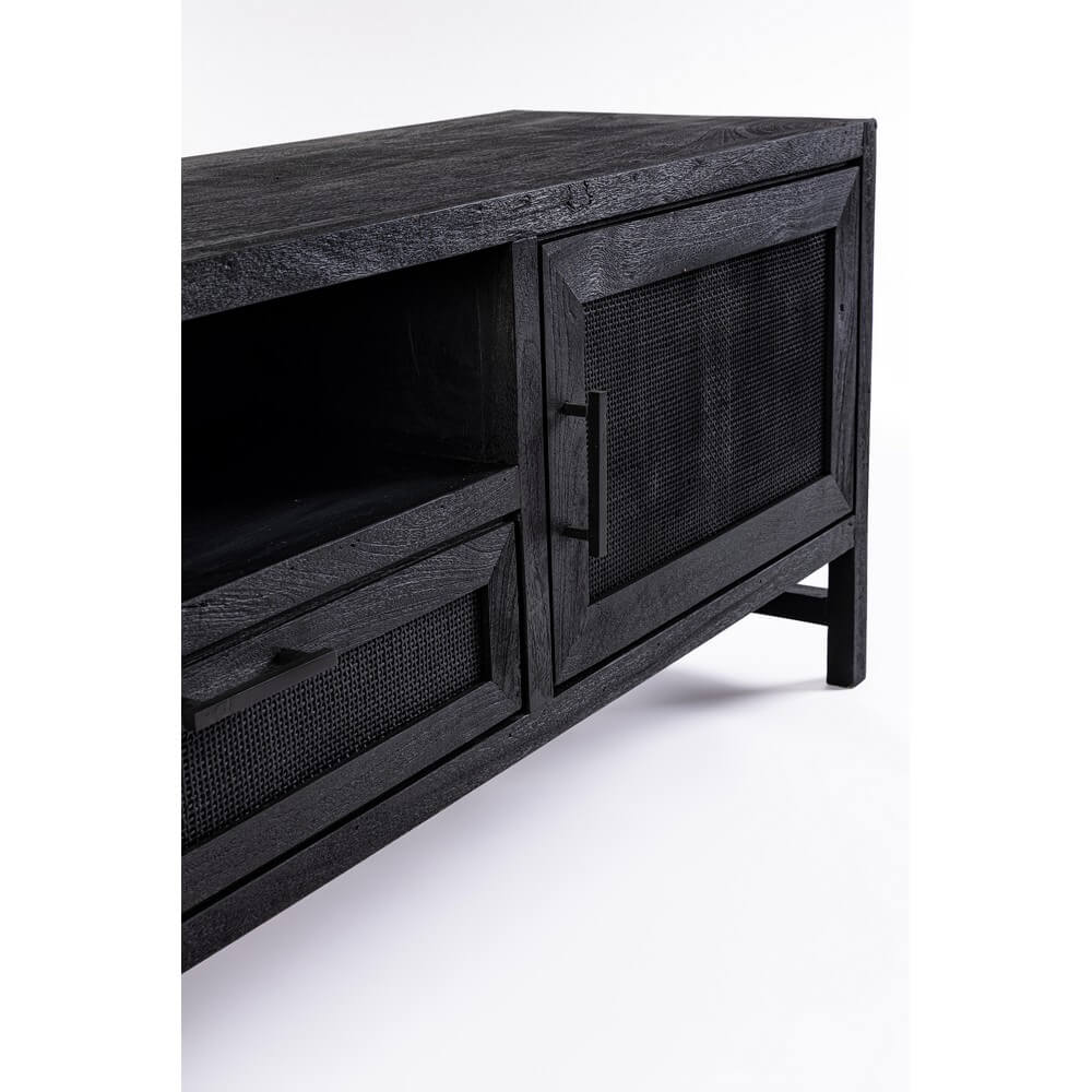 Mobile porta TV in legno di mango con 2 ante e 1 cassetto in rattan - STANLEY