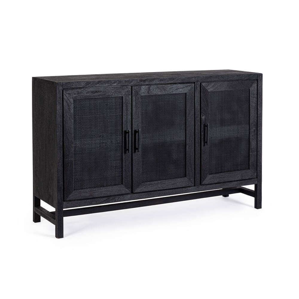 Credenza 3 Ante in Legno di Mango con Inserti in Rattan - STANLEY