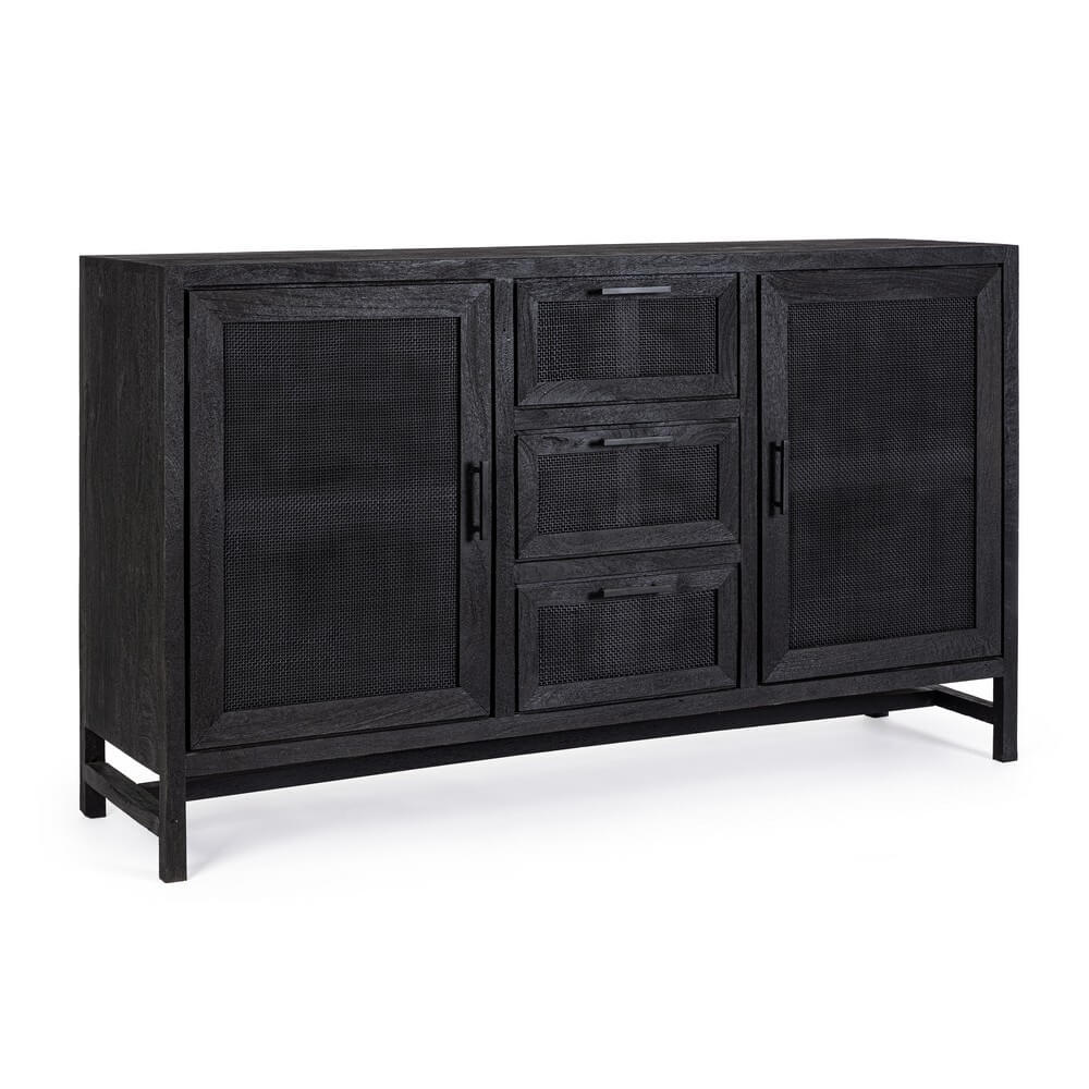 Credenza in Legno di Mango con Ante in Rattan e 3 Cassetti - STANLEY