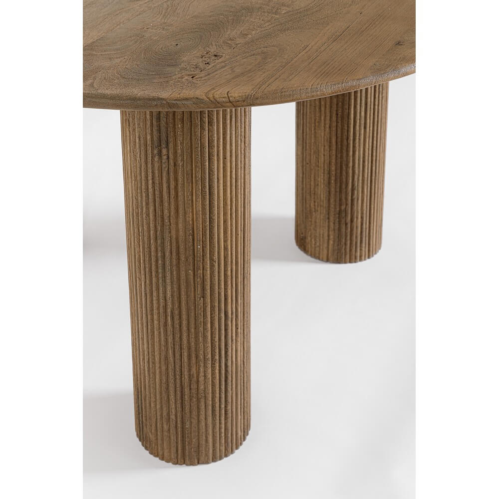 Tavolo Rotondo in Legno di Mango con Gambe a Colonna Scanalate - JASPER