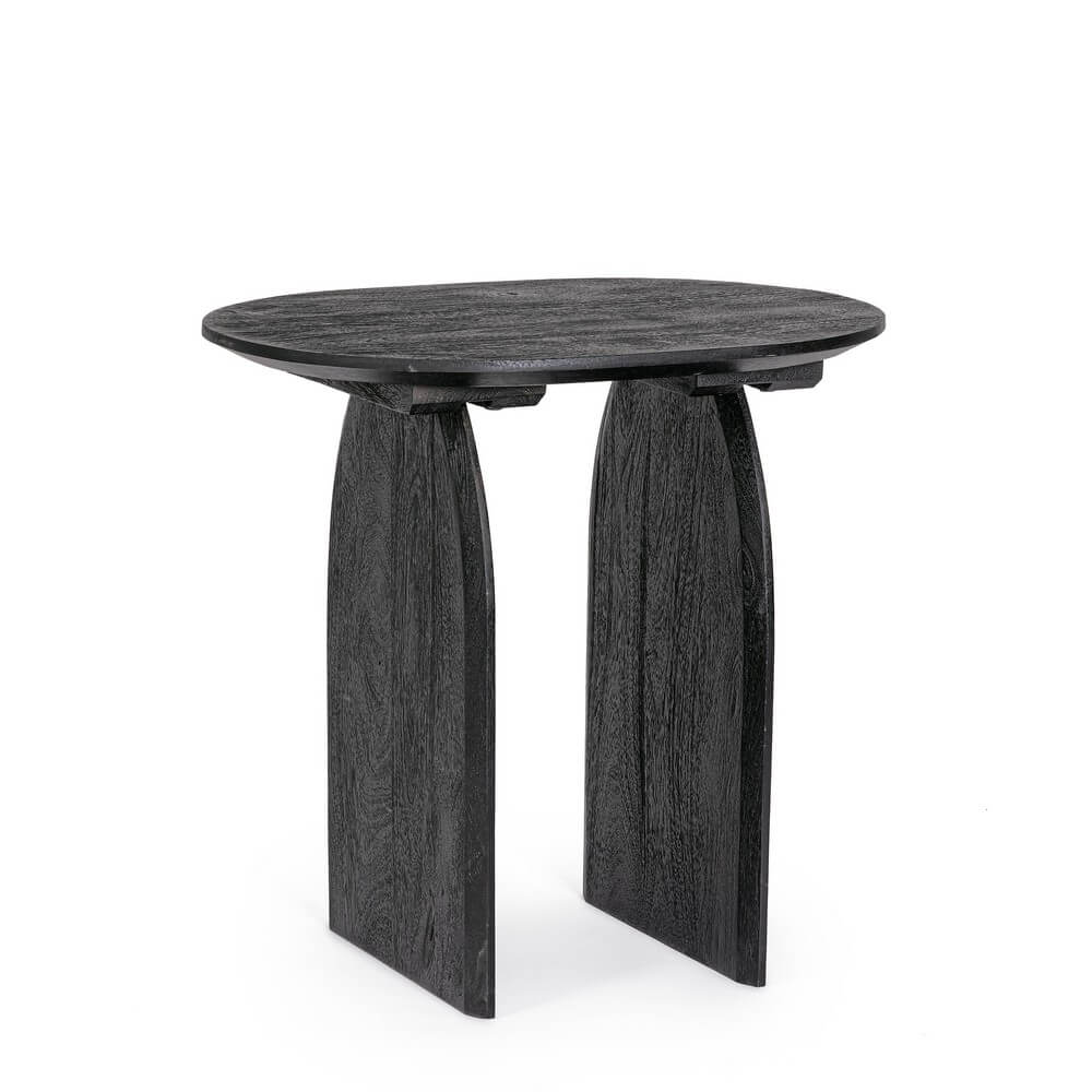 Tavolino rotondo in legno di mango nero con gambe ad arco - MAXIM