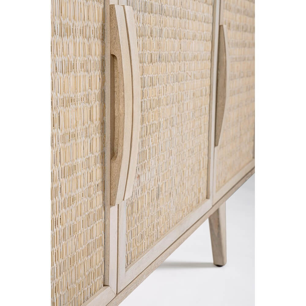 Credenza 3 Ante in Legno di Mango e Rattan Naturale - LENA