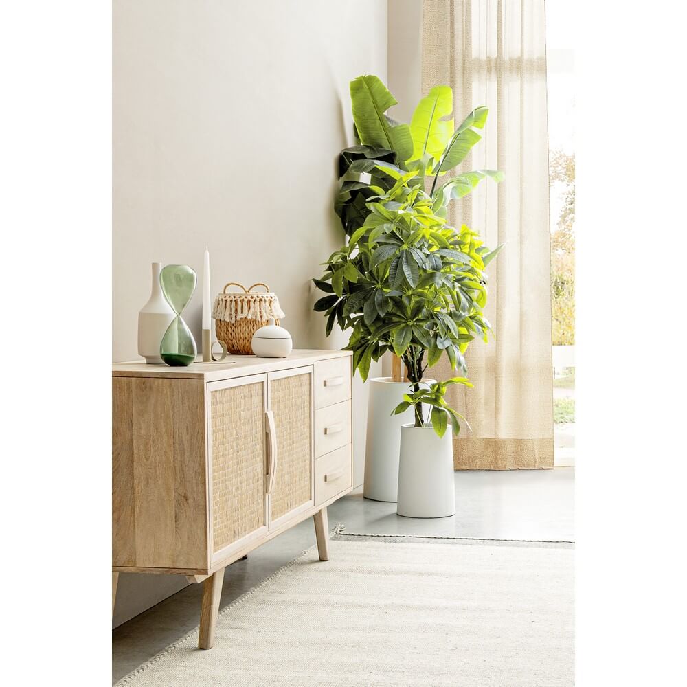 Credenza in Legno di Mango con 2 Ante in Rattan e 3 Cassetti - LENA