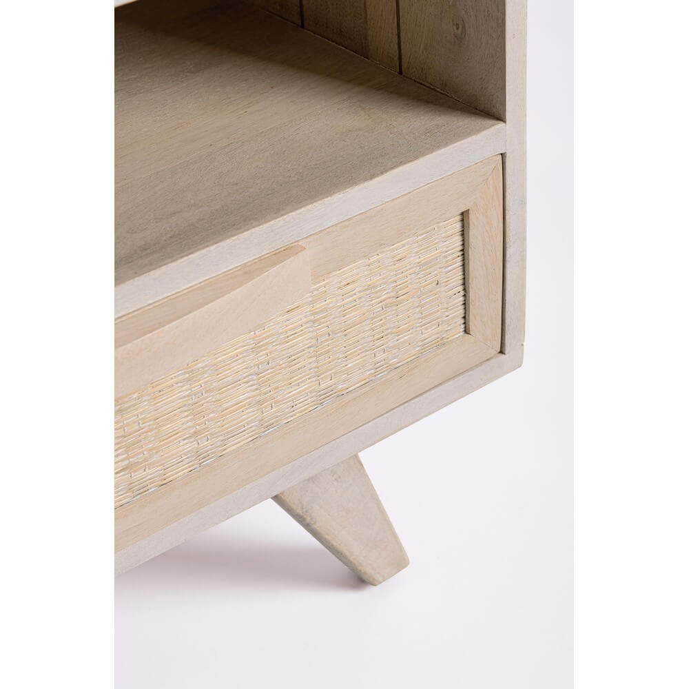Comodino in Legno di Mango con 1 Cassetto in Rattan - LENA